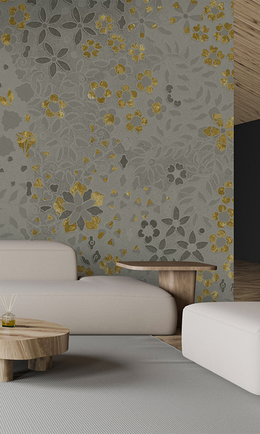 Light Grey Embossed Floral Mural Wallpaper M2627 - Sample