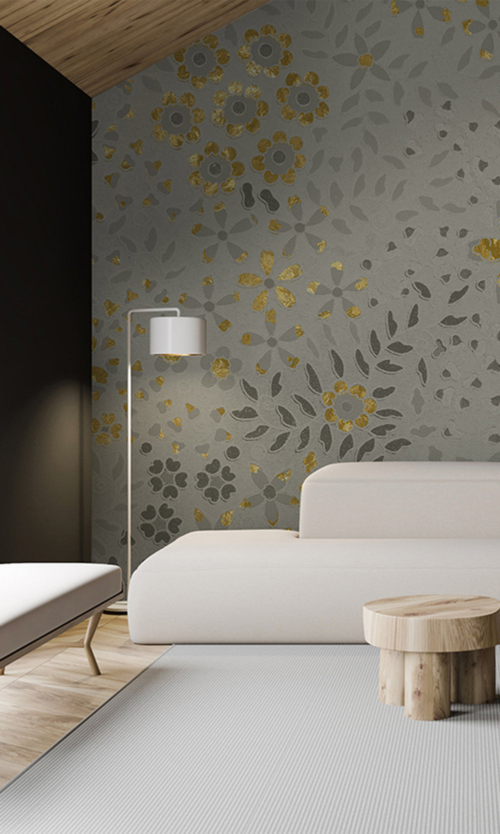 Light Grey Embossed Floral Mural Wallpaper M2627 - Sample