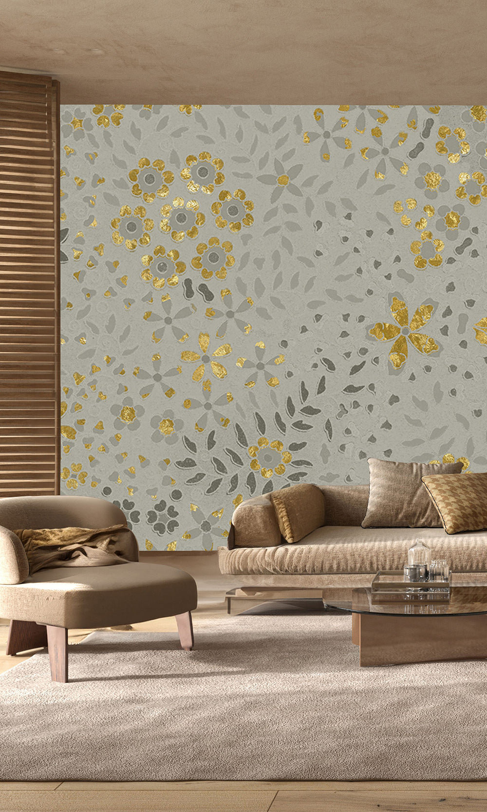 Light Grey Embossed Floral Mural Wallpaper M2627 - Sample
