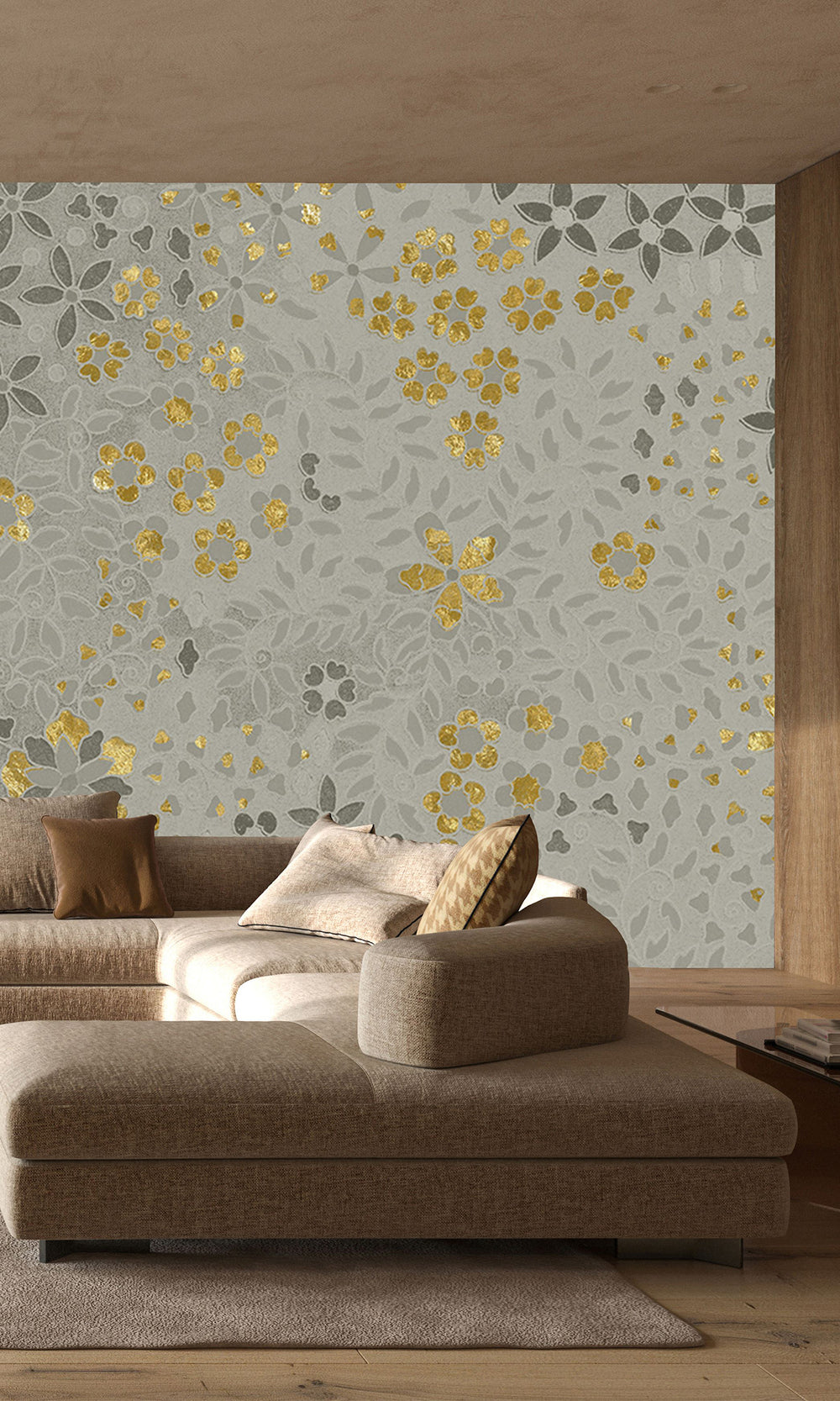 Light Grey Embossed Floral Mural Wallpaper M2627 - Sample