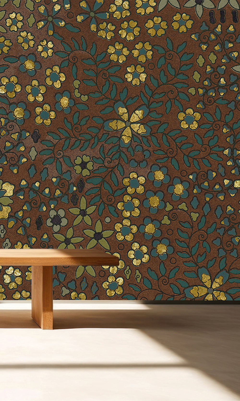 Chocolate Brown Embossed Floral Mural Wallpaper M2628