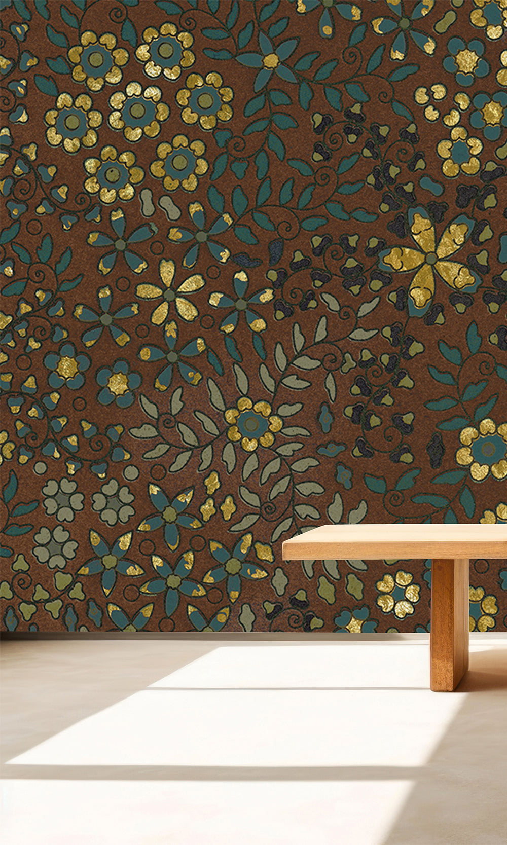 Chocolate Brown Embossed Floral Mural Wallpaper M2628