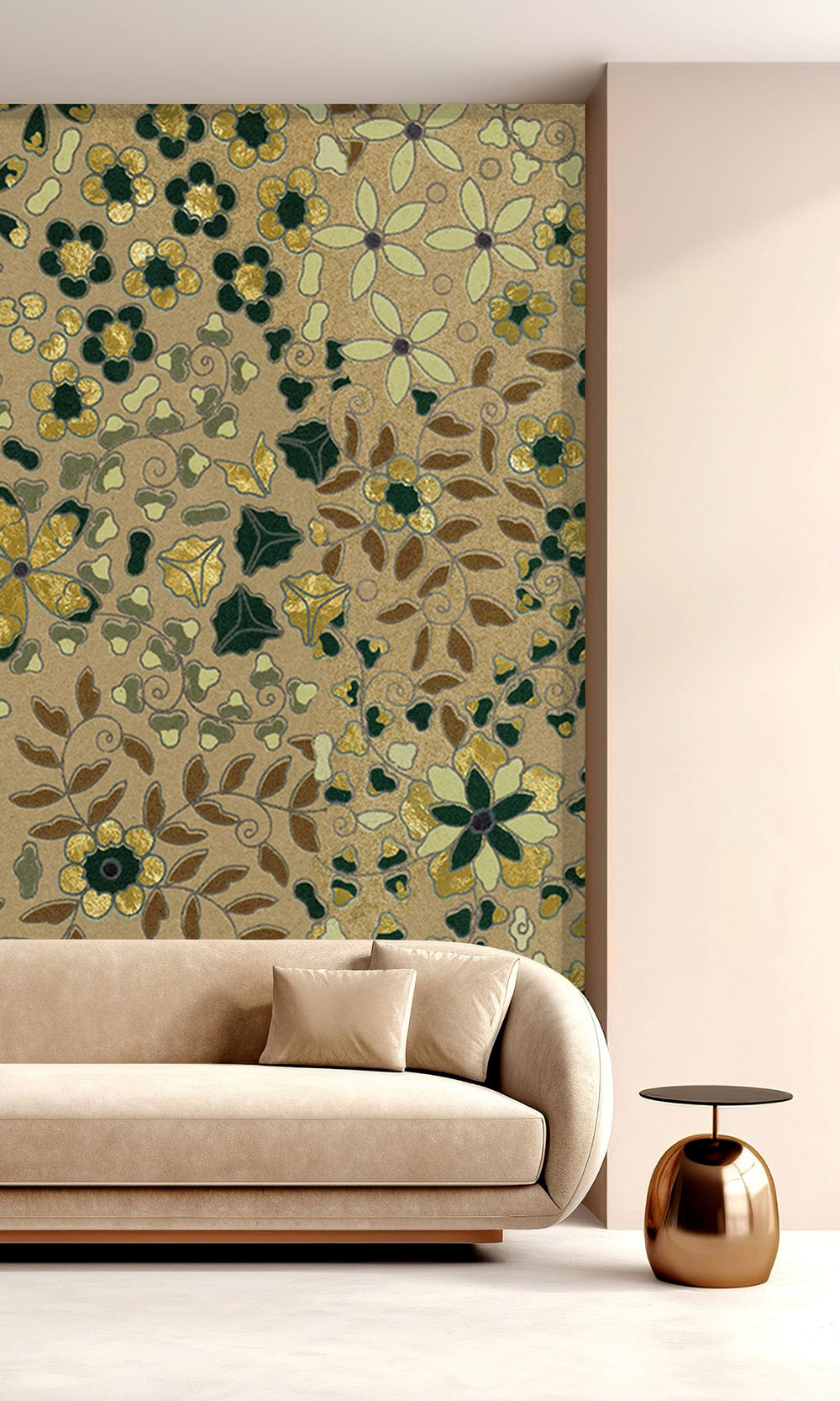 Dark Beige Embossed Floral Mural Wallpaper M2629 - Sample