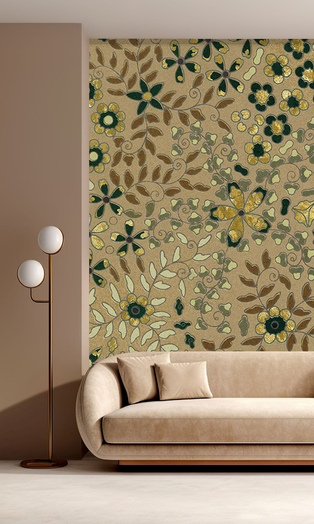 Dark Beige Embossed Floral Mural Wallpaper M2629 - Sample