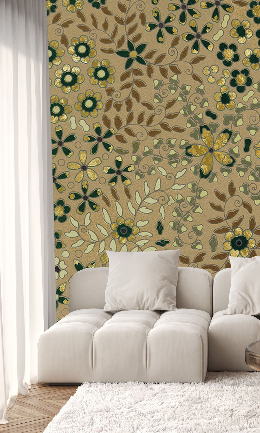 Dark Beige Embossed Floral Mural Wallpaper M2629 - Sample