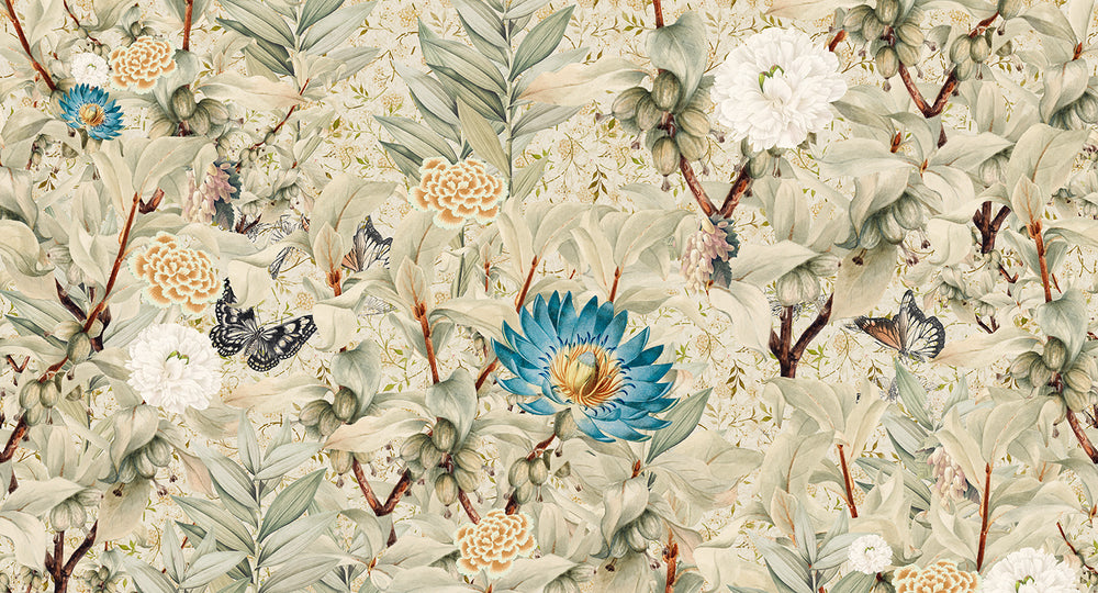 Cream Floral Paradise Mural Wallpaper M2630