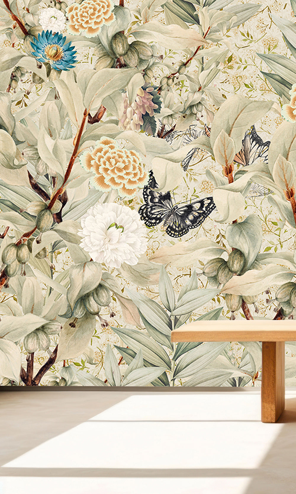 Cream Floral Paradise Mural Wallpaper M2630