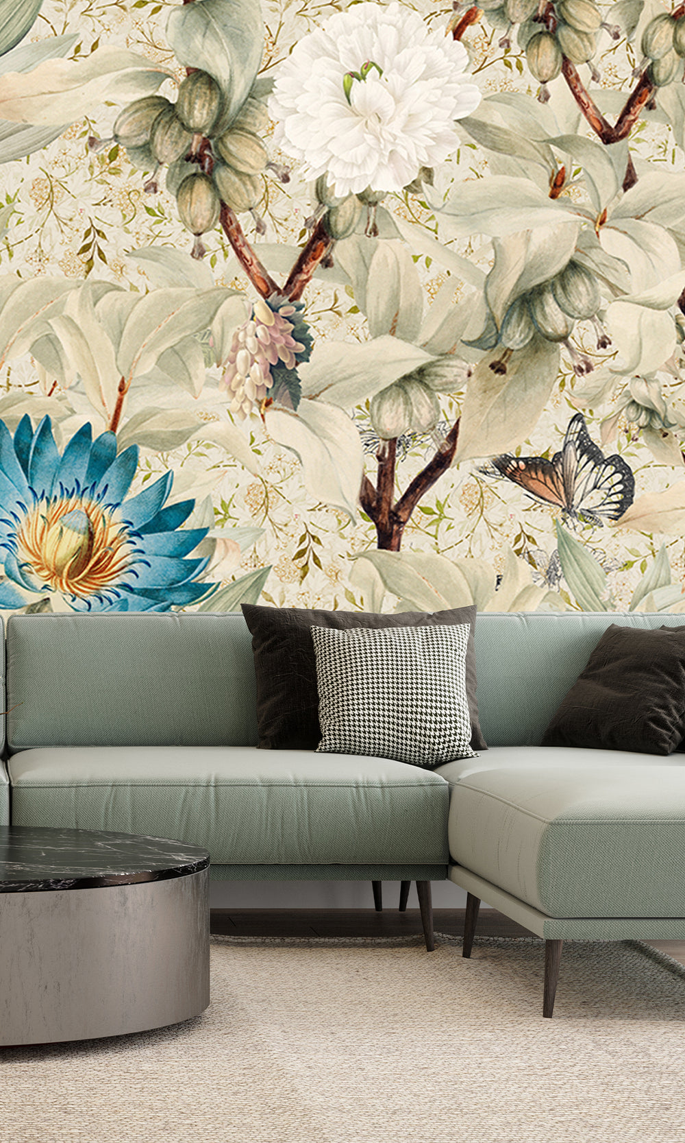 Cream Floral Paradise Mural Wallpaper M2630