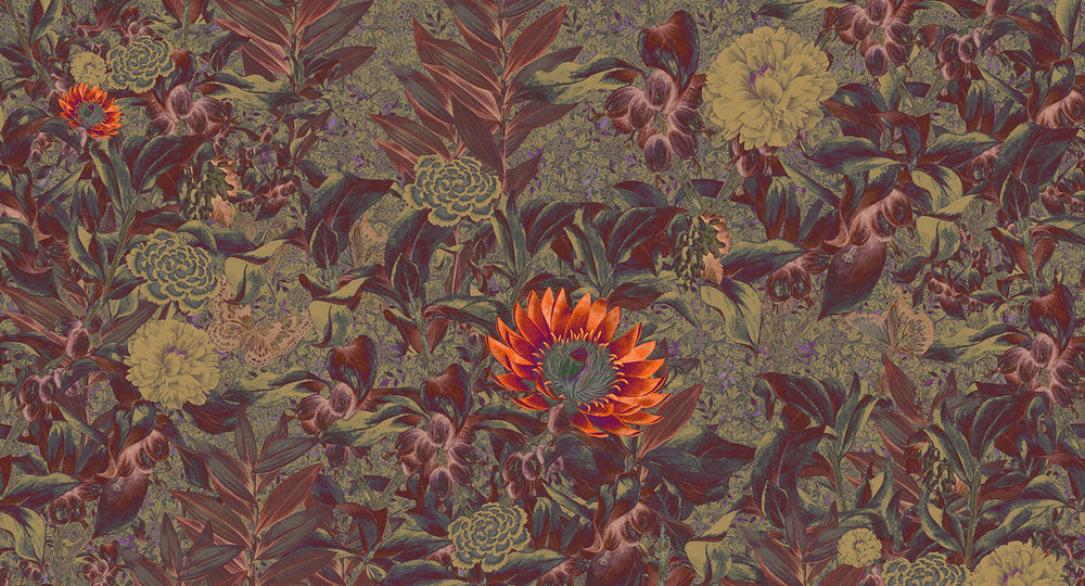 Burgundy Floral Paradise Mural Wallpaper M2632