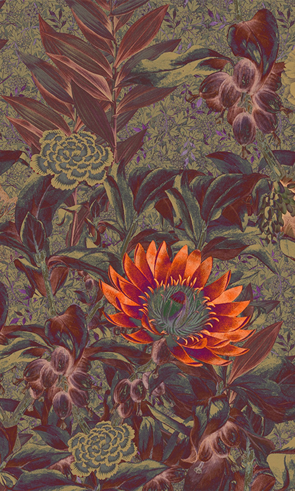 Burgundy Floral Paradise Mural Wallpaper M2632
