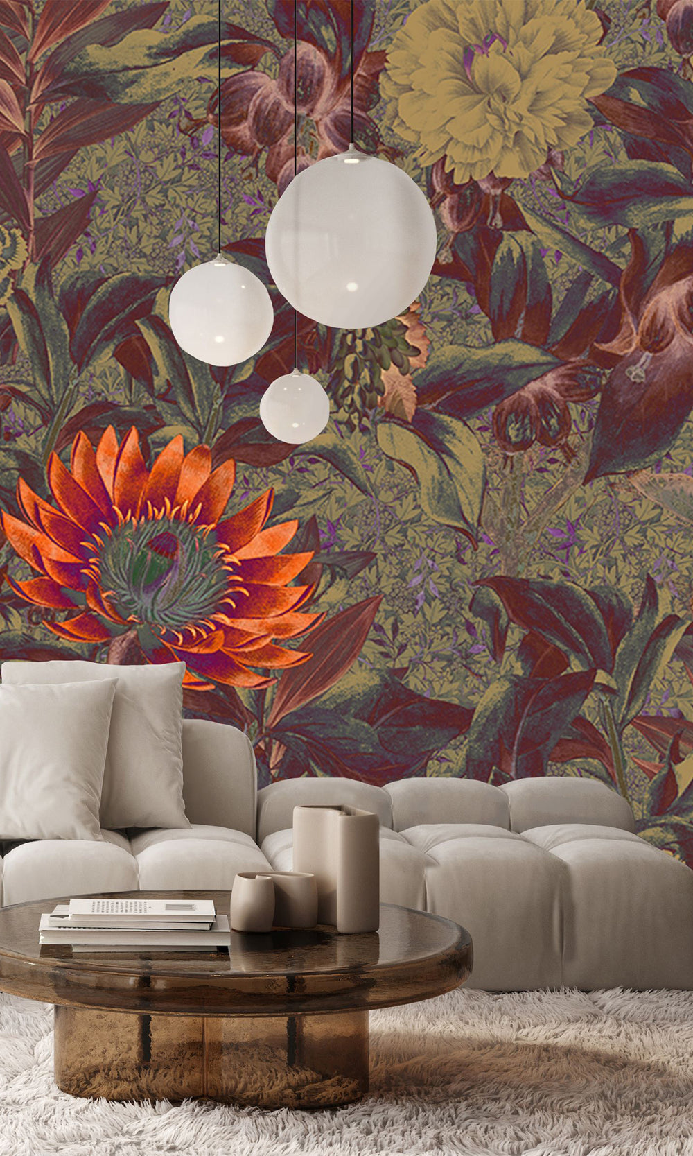 Burgundy Floral Paradise Mural Wallpaper M2632