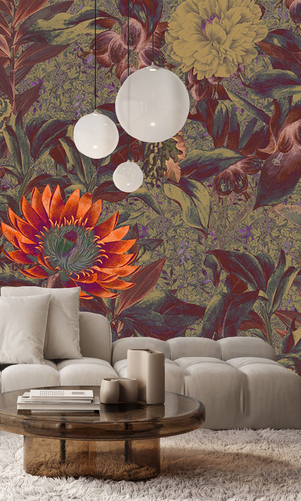 Burgundy Floral Paradise Mural Wallpaper M2632