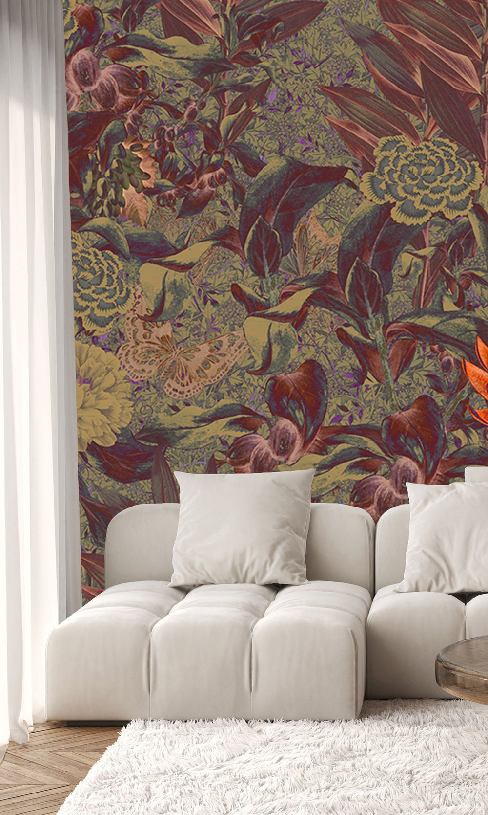 Burgundy Floral Paradise Mural Wallpaper M2632