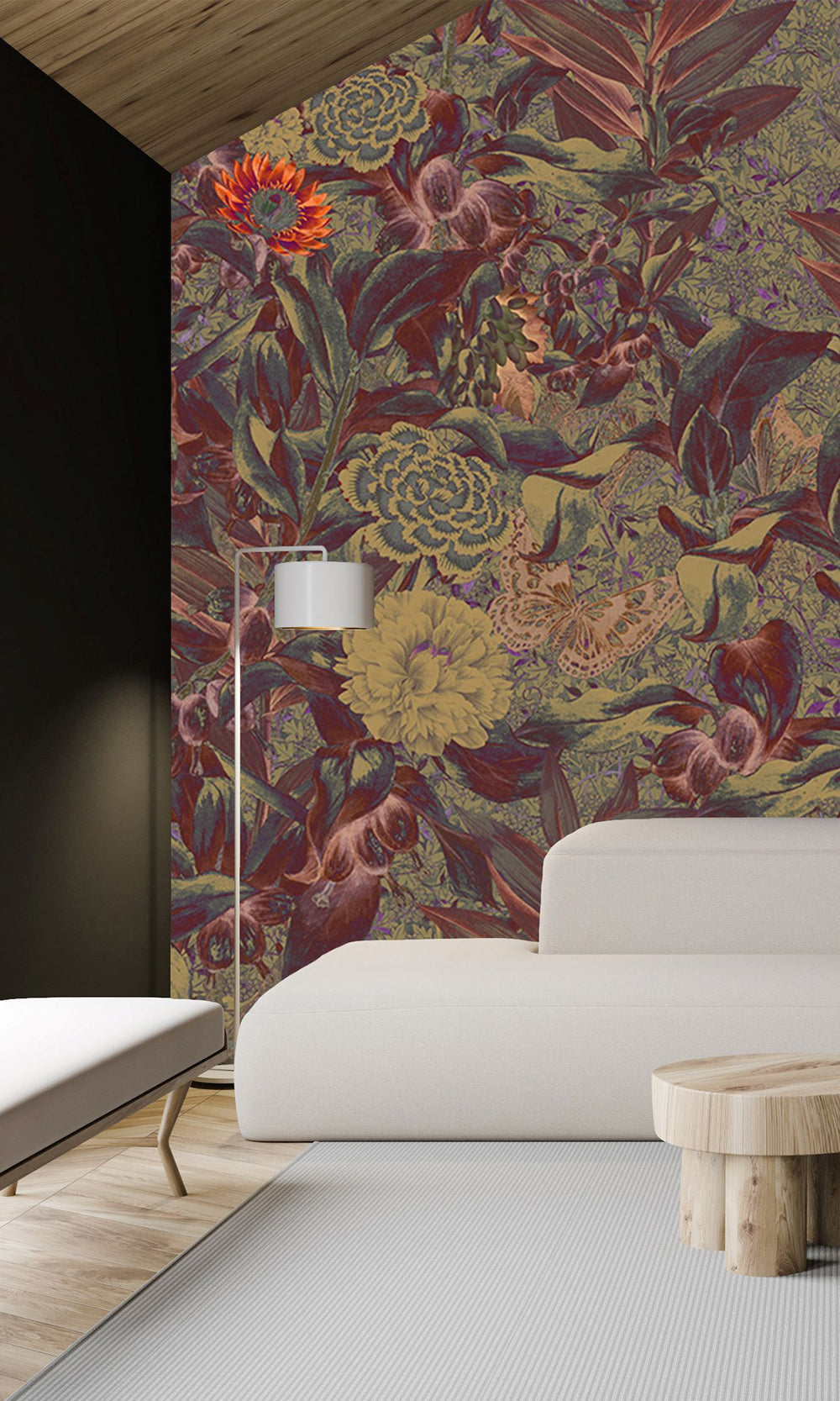 Burgundy Floral Paradise Mural Wallpaper M2632