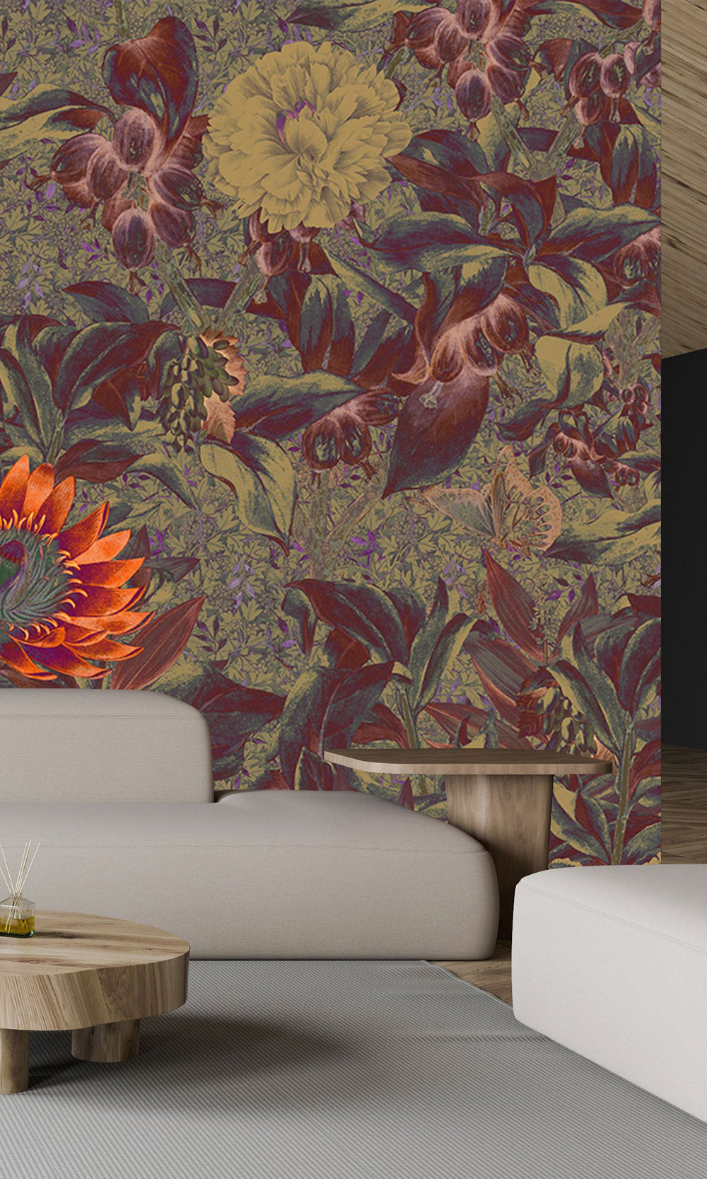 Burgundy Floral Paradise Mural Wallpaper M2632