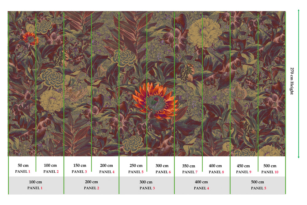 Burgundy Floral Paradise Mural Wallpaper M2632