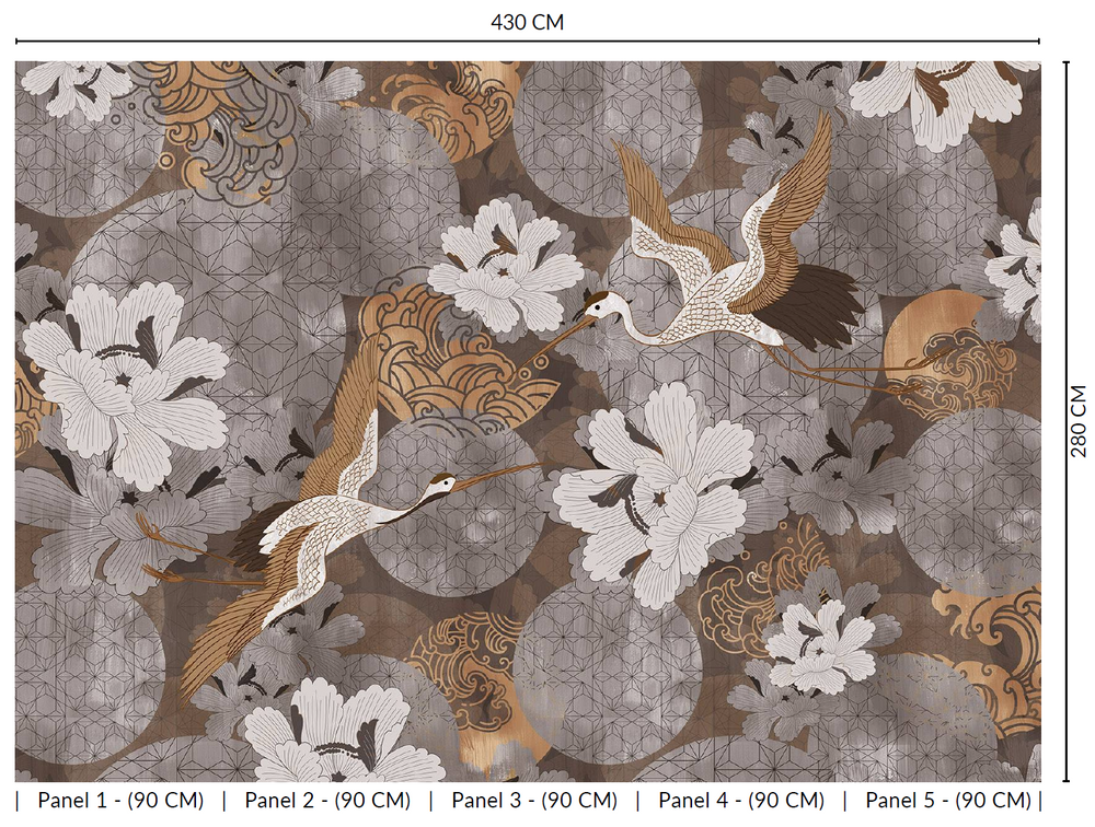 Gold Japanese Cranes in Flight  Murals M2645 - Sample