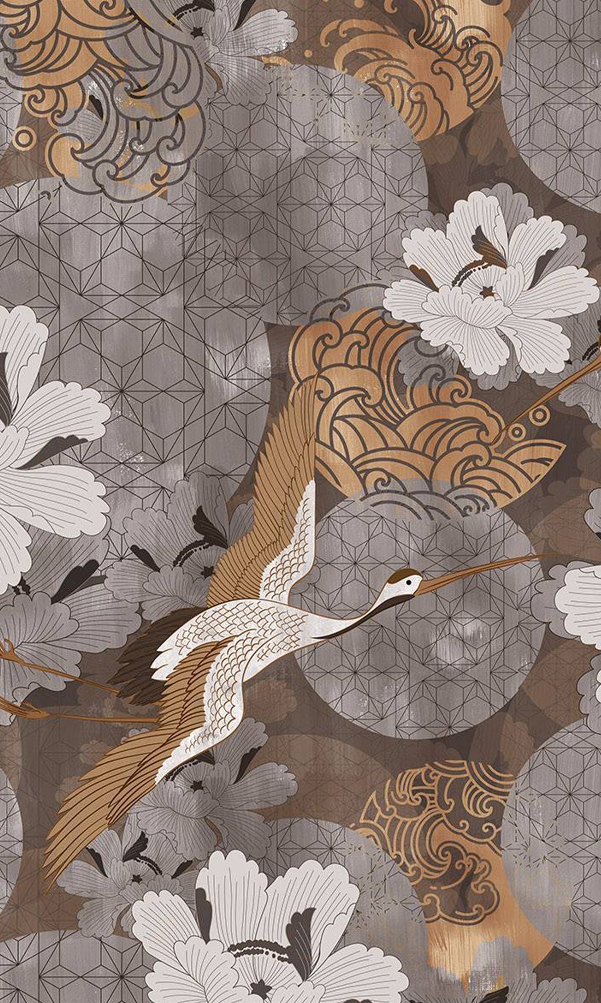 Gold Japanese Cranes in Flight  Murals M2645 - Sample