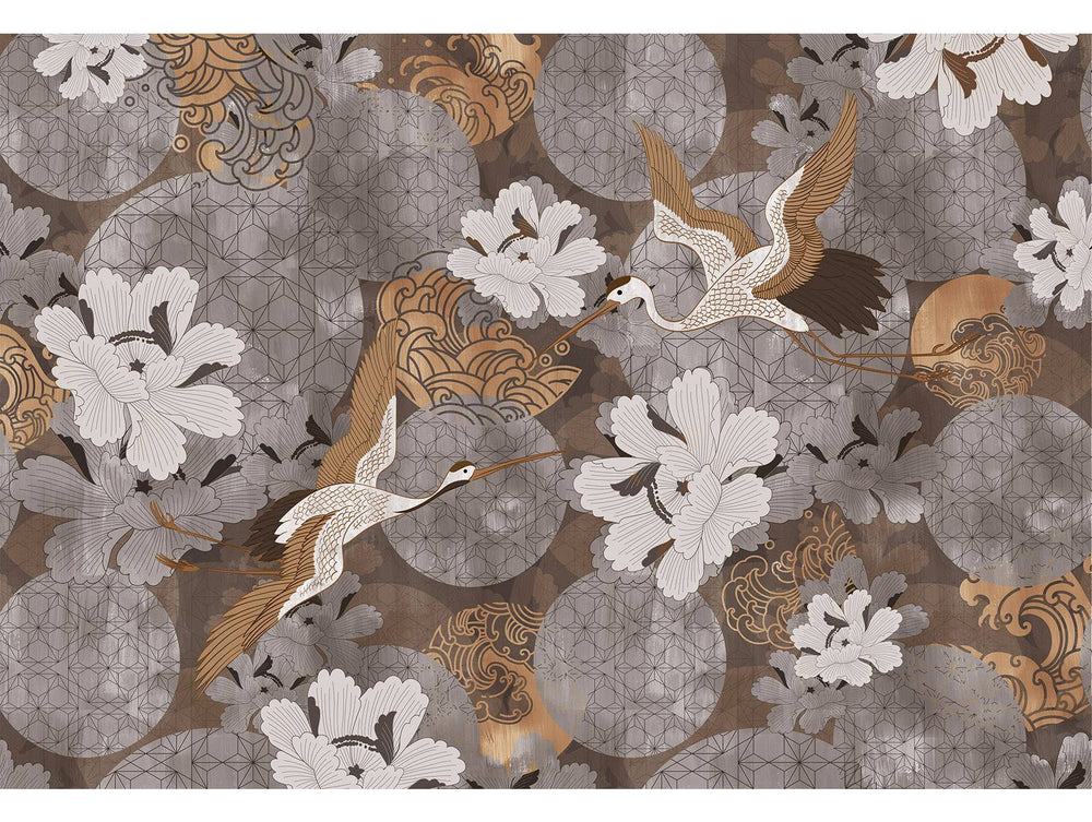Gold Japanese Cranes in Flight  Murals M2645 - Sample