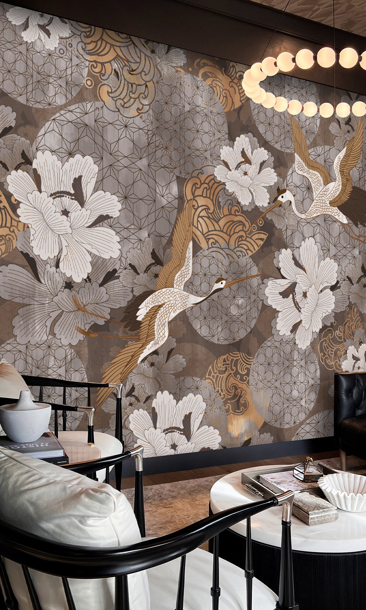Gold Japanese Cranes in Flight  Murals M2645