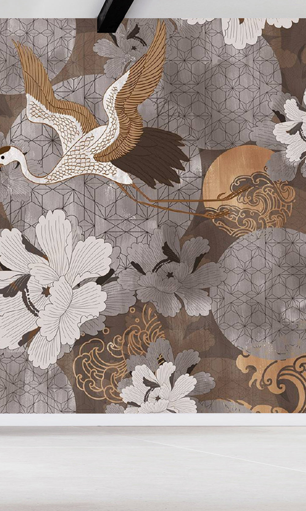 Gold Japanese Cranes in Flight  Murals M2645 - Sample