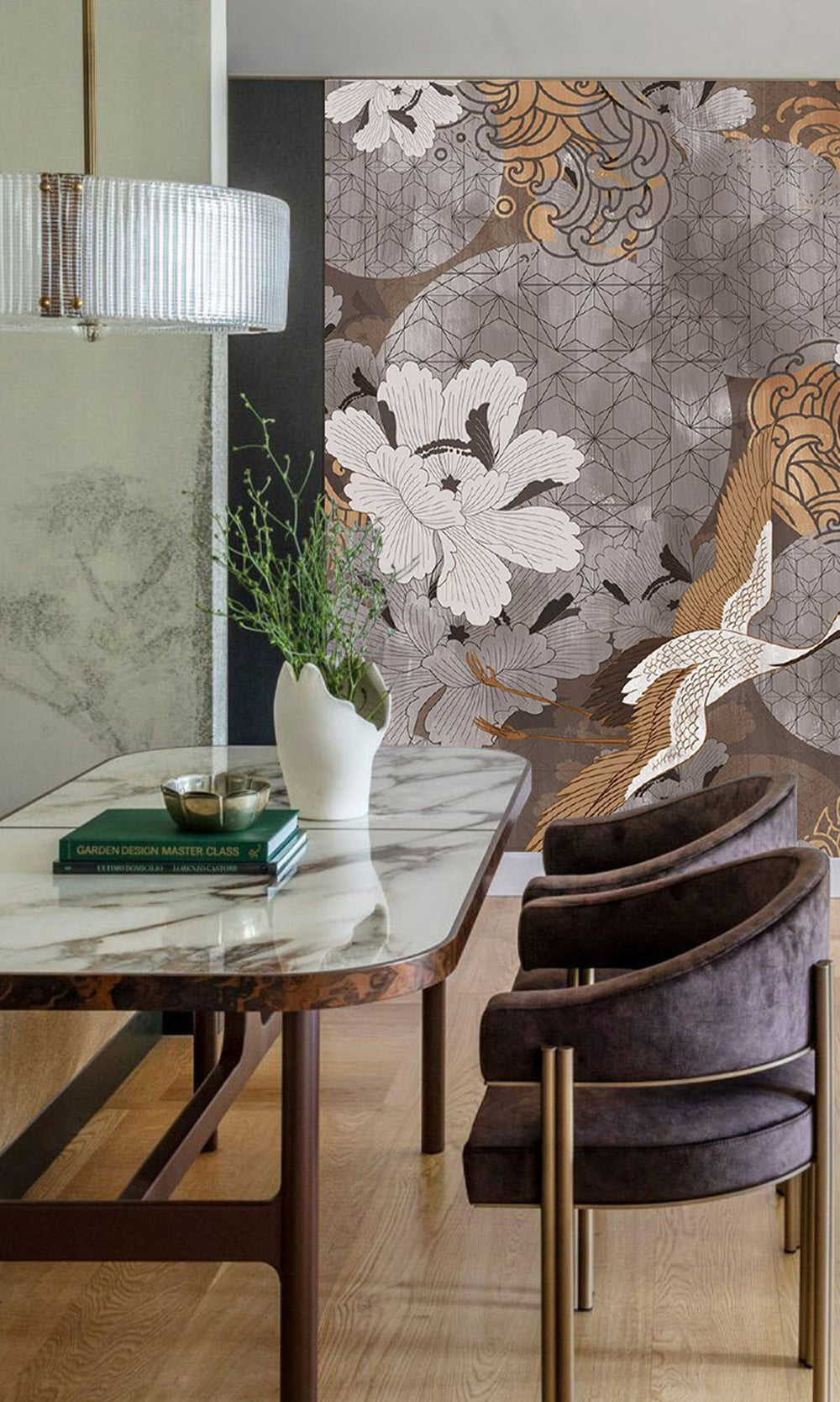 Gold Japanese Cranes in Flight  Murals M2645 - Sample