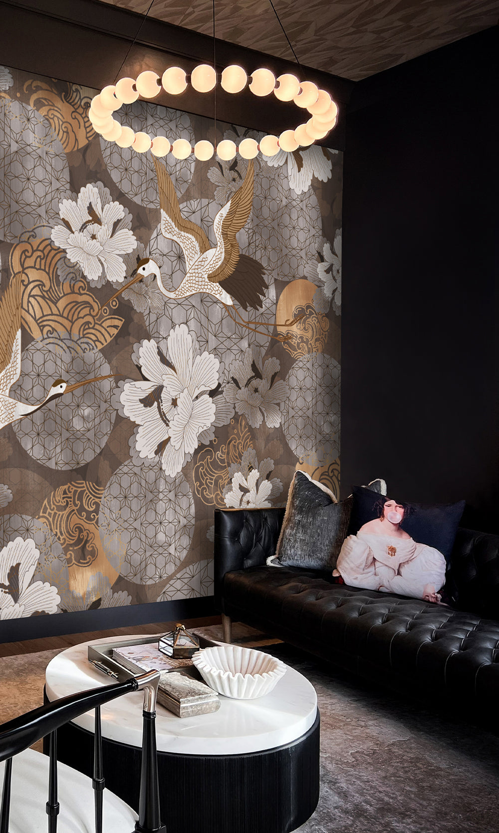 Gold Japanese Cranes in Flight  Murals M2645 - Sample
