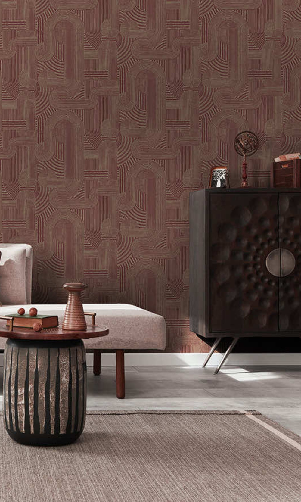 Maroon Intertwined  Geometric Bohemian Wallpaper R8422
