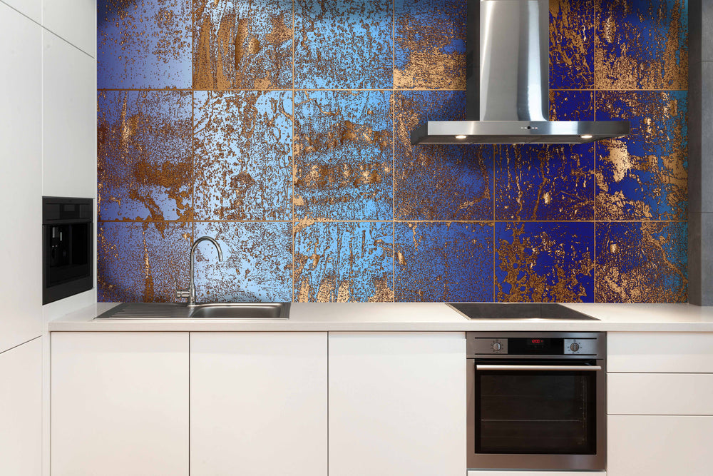 Metal Blue and Golden Metal Mural Wallpaper M1300