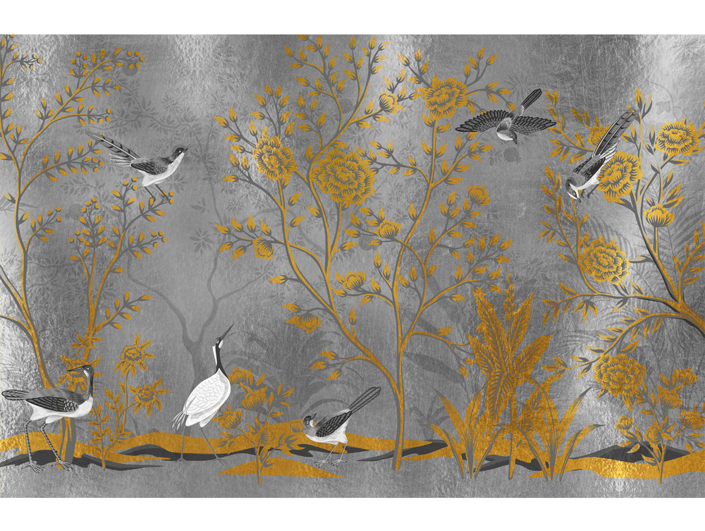 Metal Silver Garden Mural Wallpaper M1429