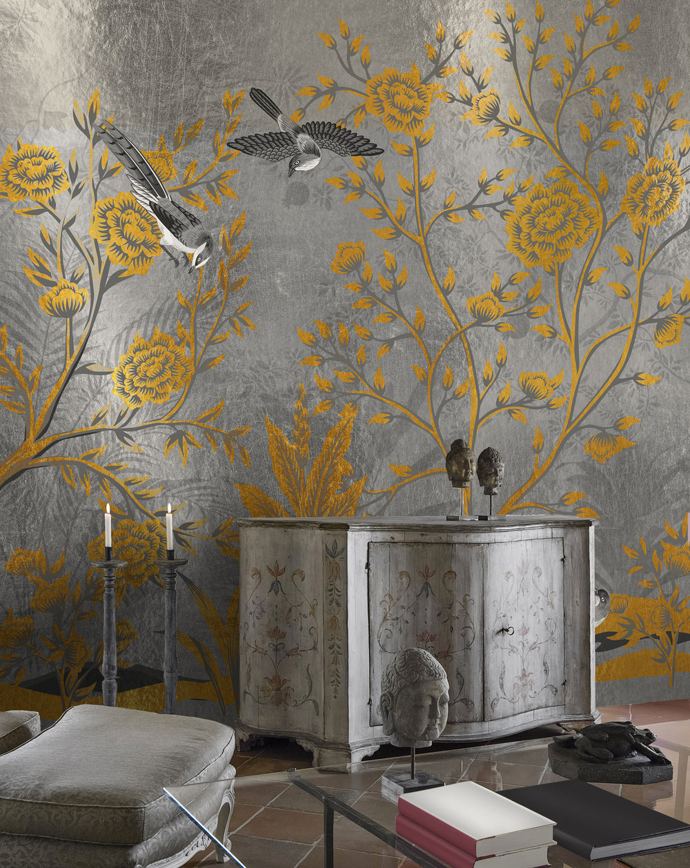 Metal Silver Garden Mural Wallpaper M1429