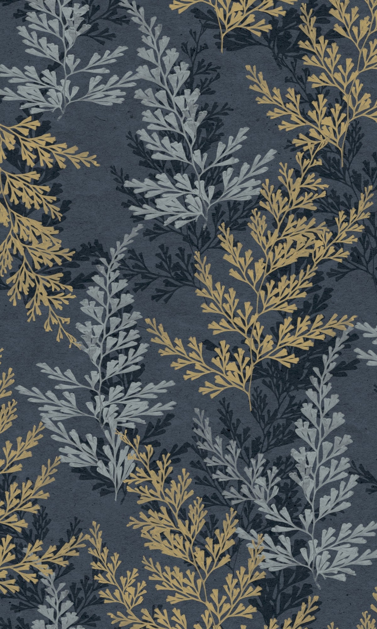 Midnight Blue Wild Herbs Leave Tropical Wallpaper R9149
