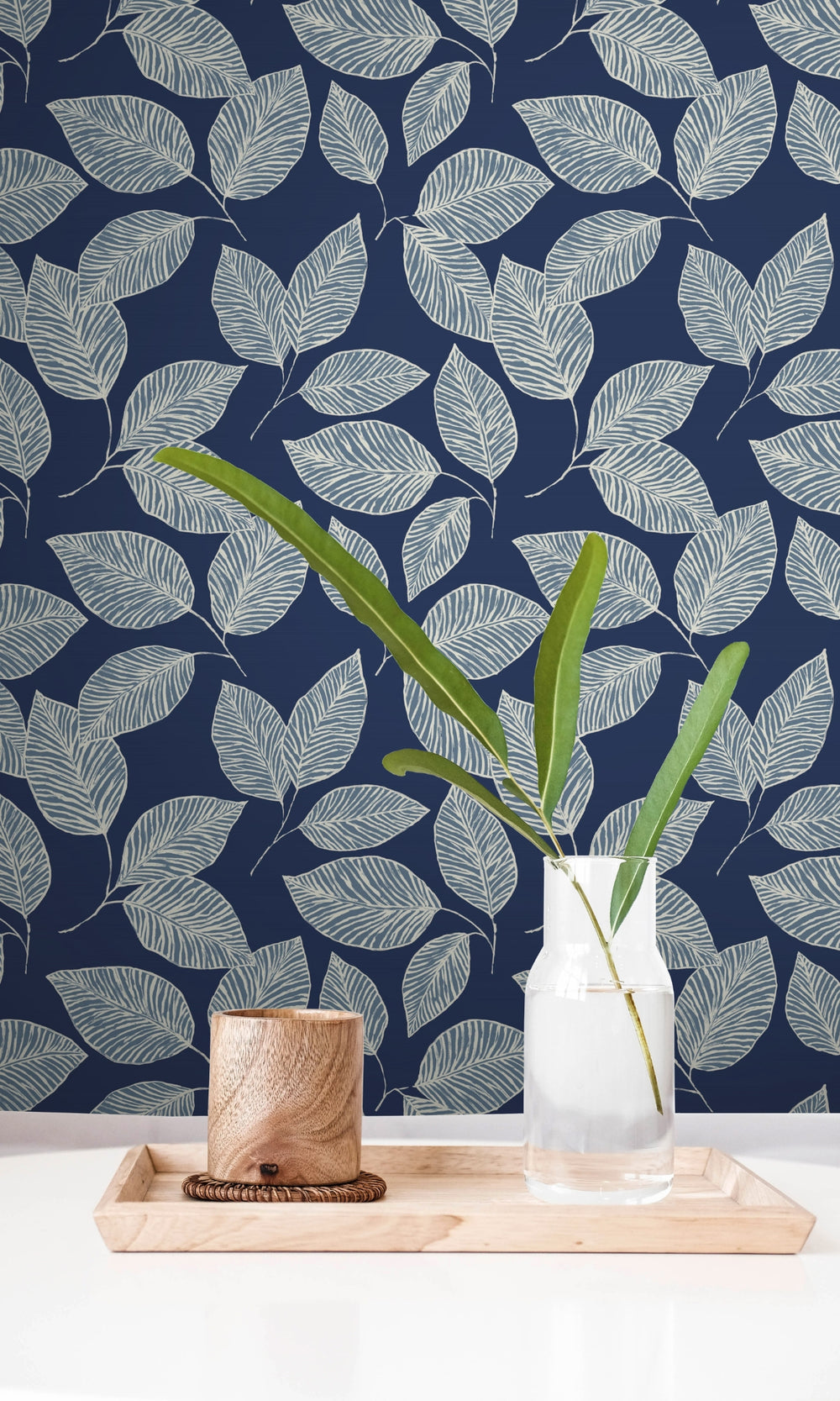 Midnight Sky Hand Drawn Tropical Leaves Wallpaper R8520