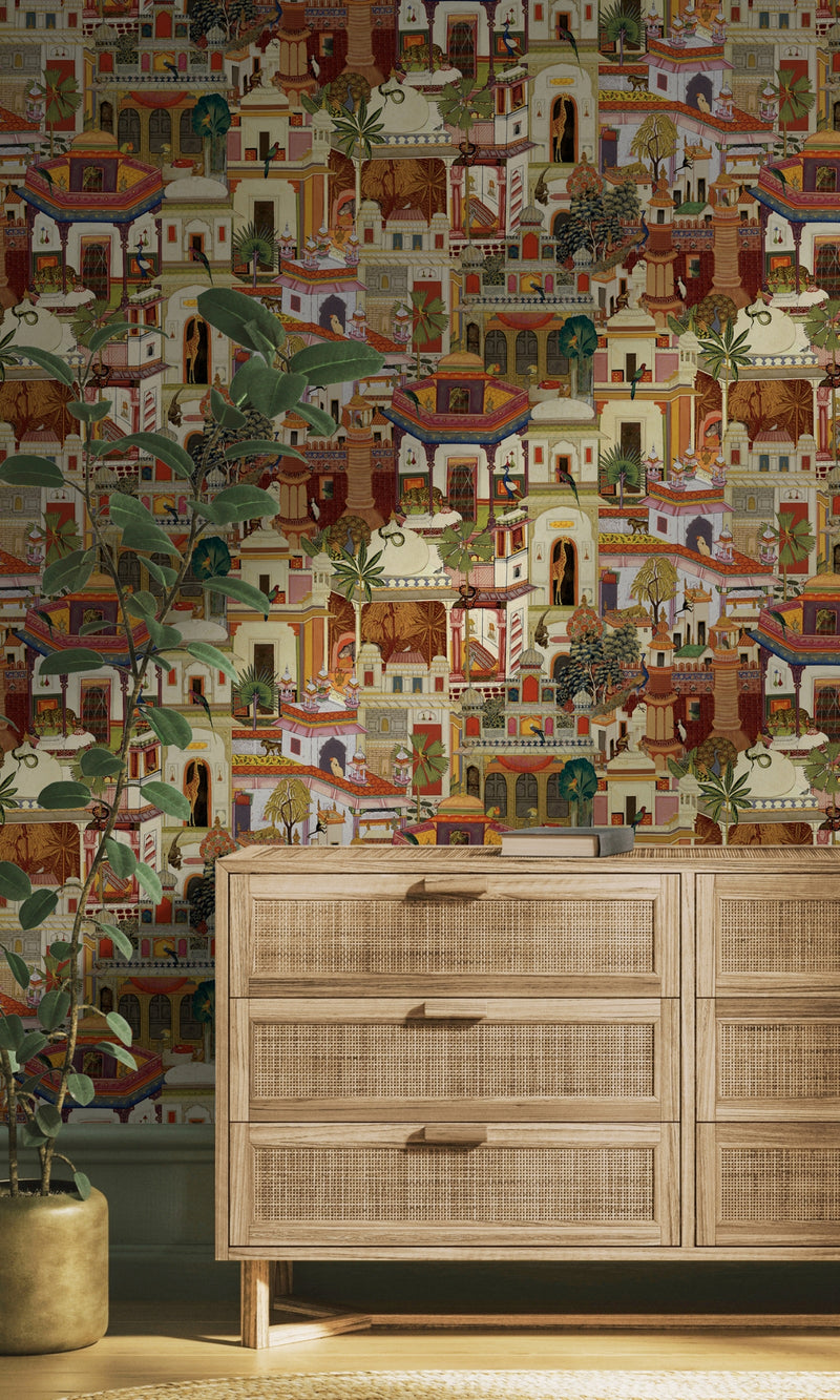 Multi-Color  Moroccan Inspired Architectural Design Wallpaper R8283