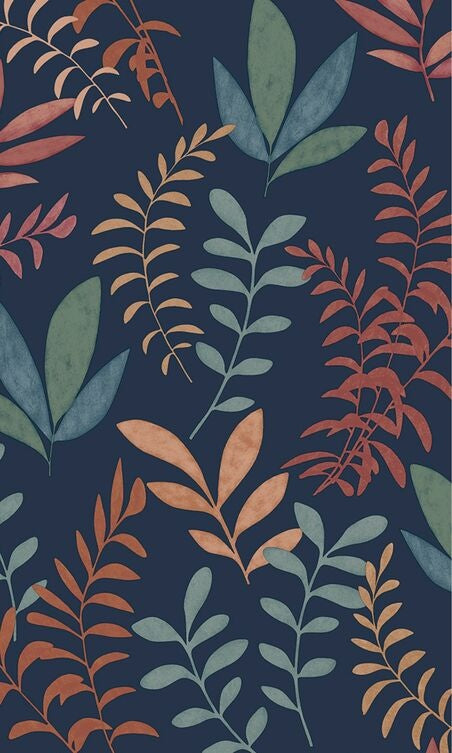 Navy Blue Minimalist Leaves Modern Wallpaper R9191