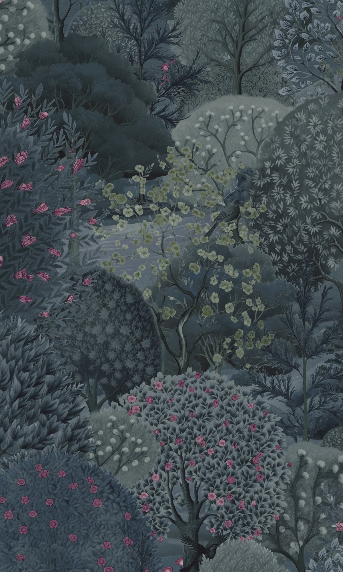 Navy Berry Enchanted Lush Landscape Tropical Wallpaper R8994
