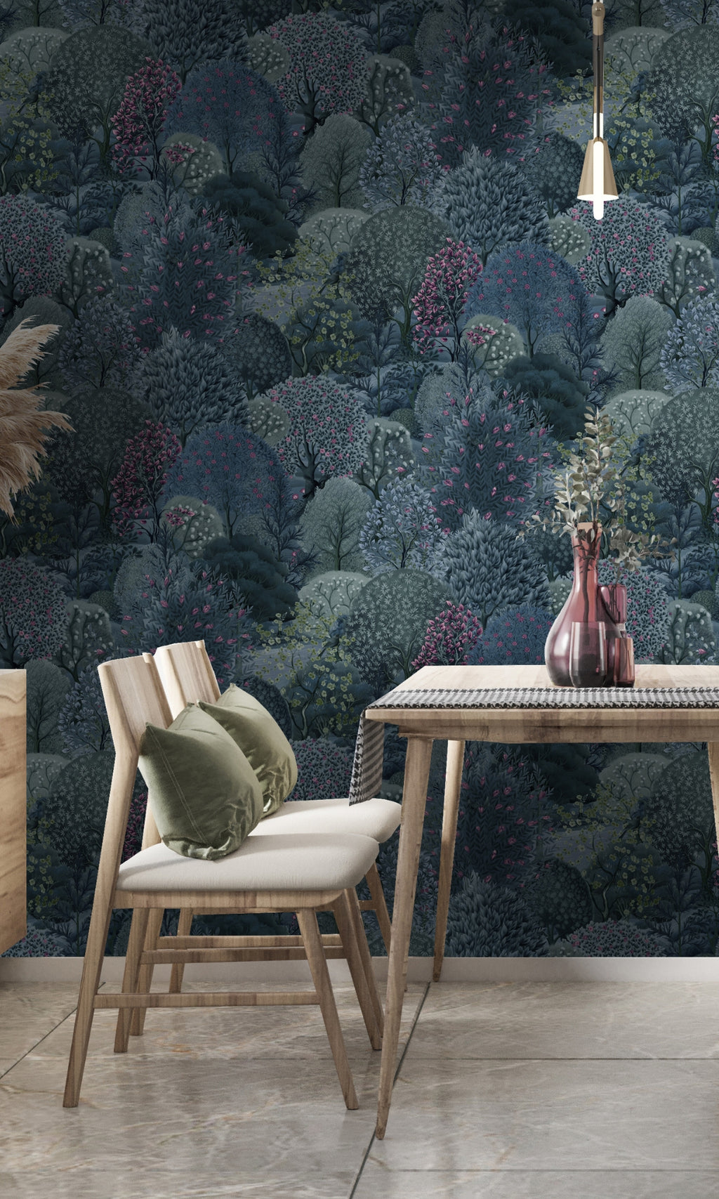 Navy Berry Enchanted Lush Landscape Tropical Wallpaper R8994 – Walls ...