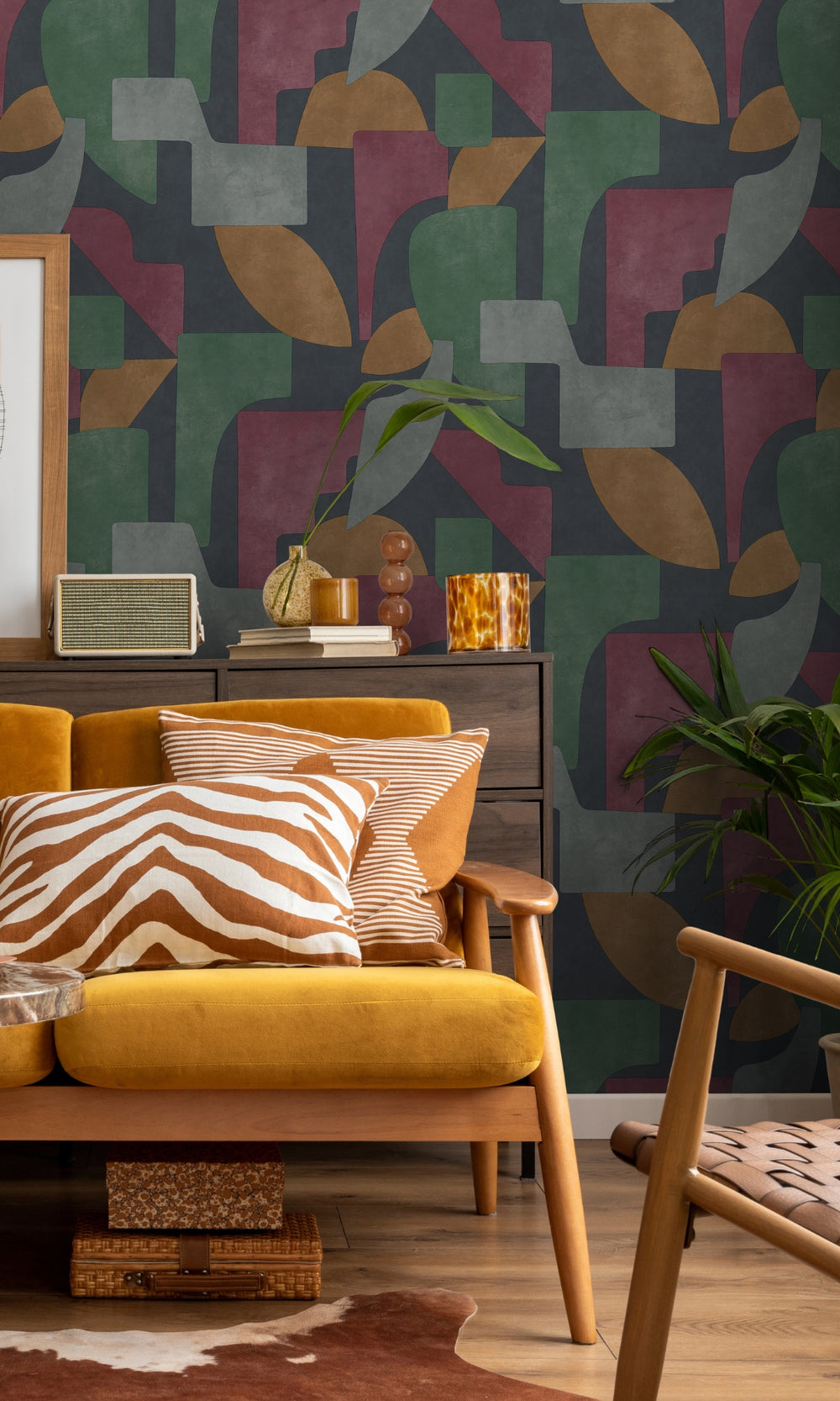 Navy Berry Modern Asbtract Geometric Wallpaper R8976