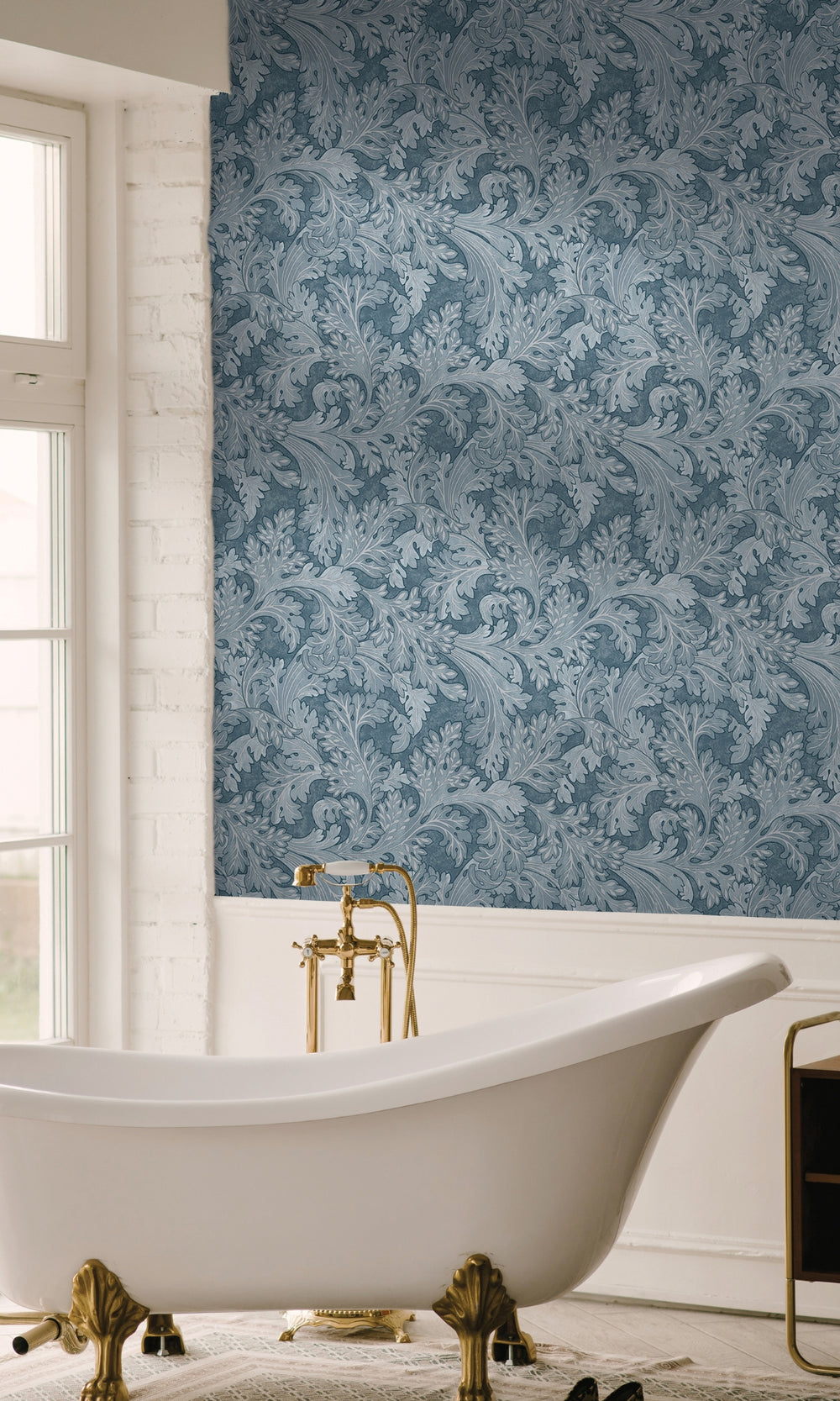 Navy Curling Leaves Tropical Wallpaper R9006