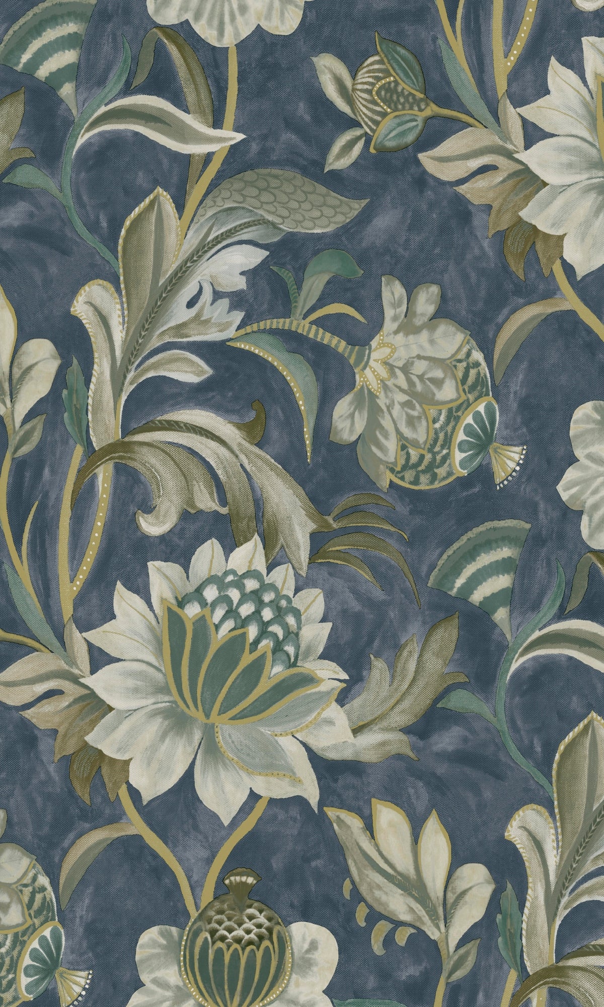 Navy Jacobean Style Floral Wallpaper R8945