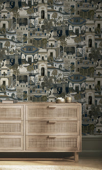 Navy Moroccan Inspired Architectural Design Wallpaper R8284
