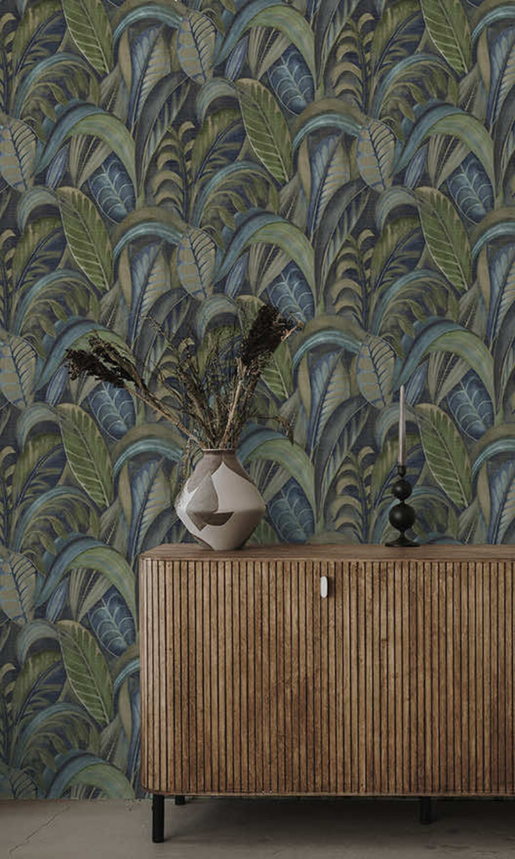 Navy Palm Leaf Textured Wallpaper R8419