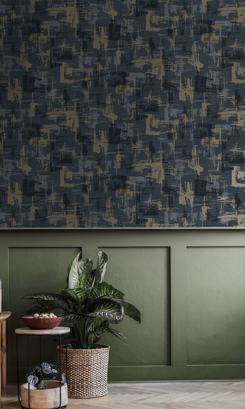 Navy Weathered Surface Abstract Geometric Wallpaper R8778