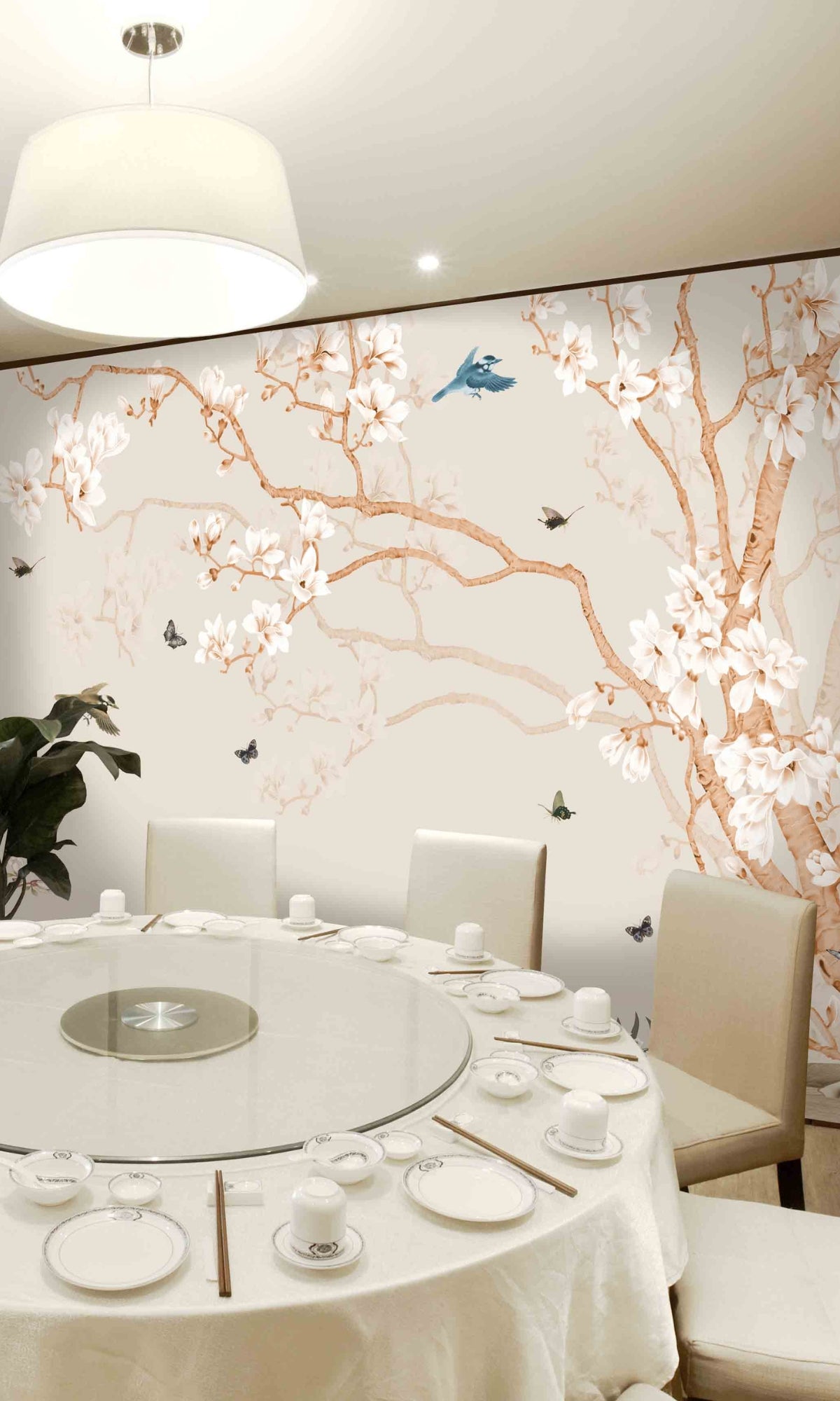 Neutral Awesome Flower Tree Mural Wallpaper M1422