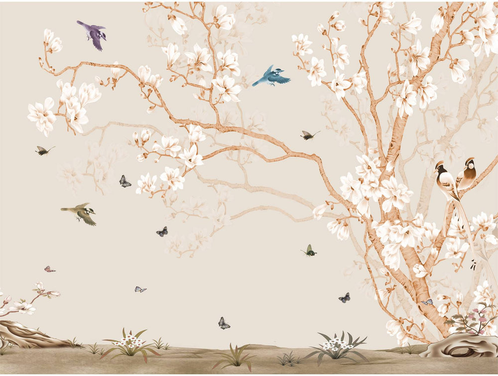 Neutral Awesome Flower Tree Mural Wallpaper M1422