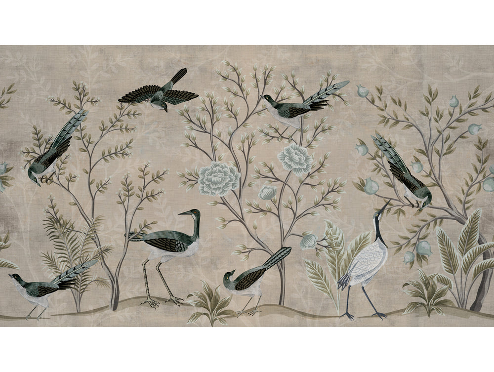 Neutral Black birds in Garden Mural Wallpaper M1443
