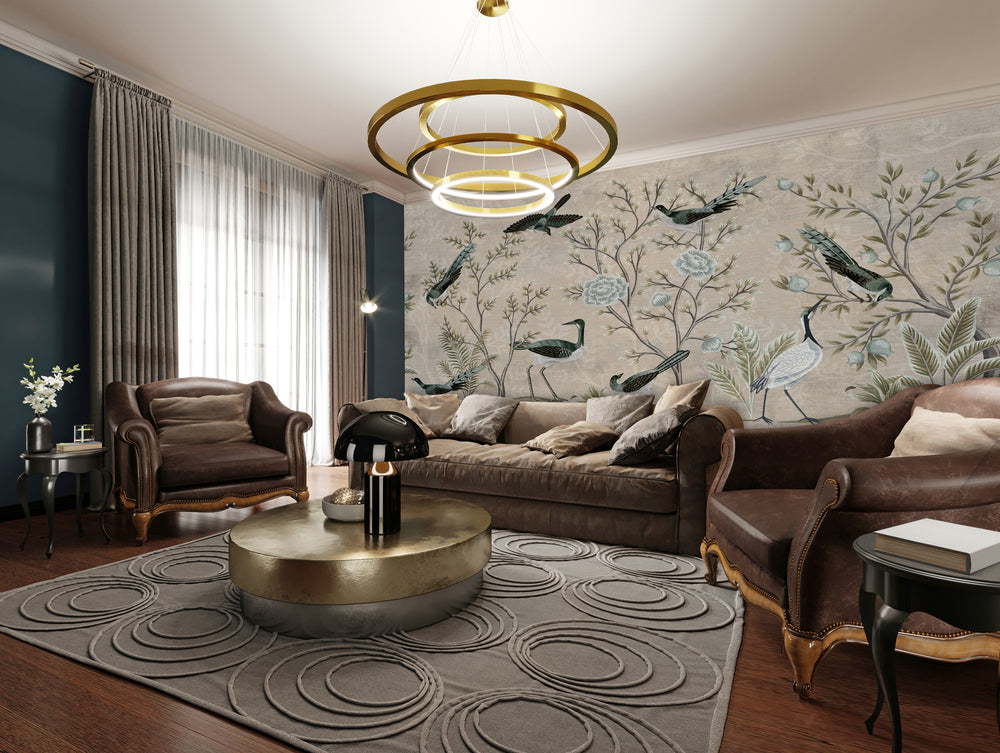 Neutral Black birds in Garden Mural Wallpaper M1443