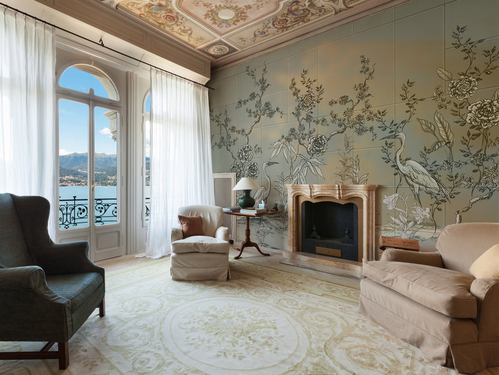 Neutral Chinoiserie Exotic Mural Wallpaper M1434