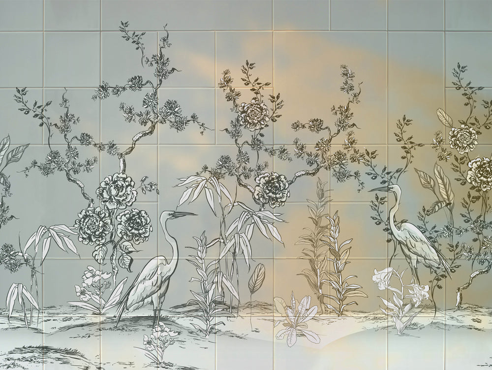 Neutral Chinoiserie Exotic Mural Wallpaper M1434