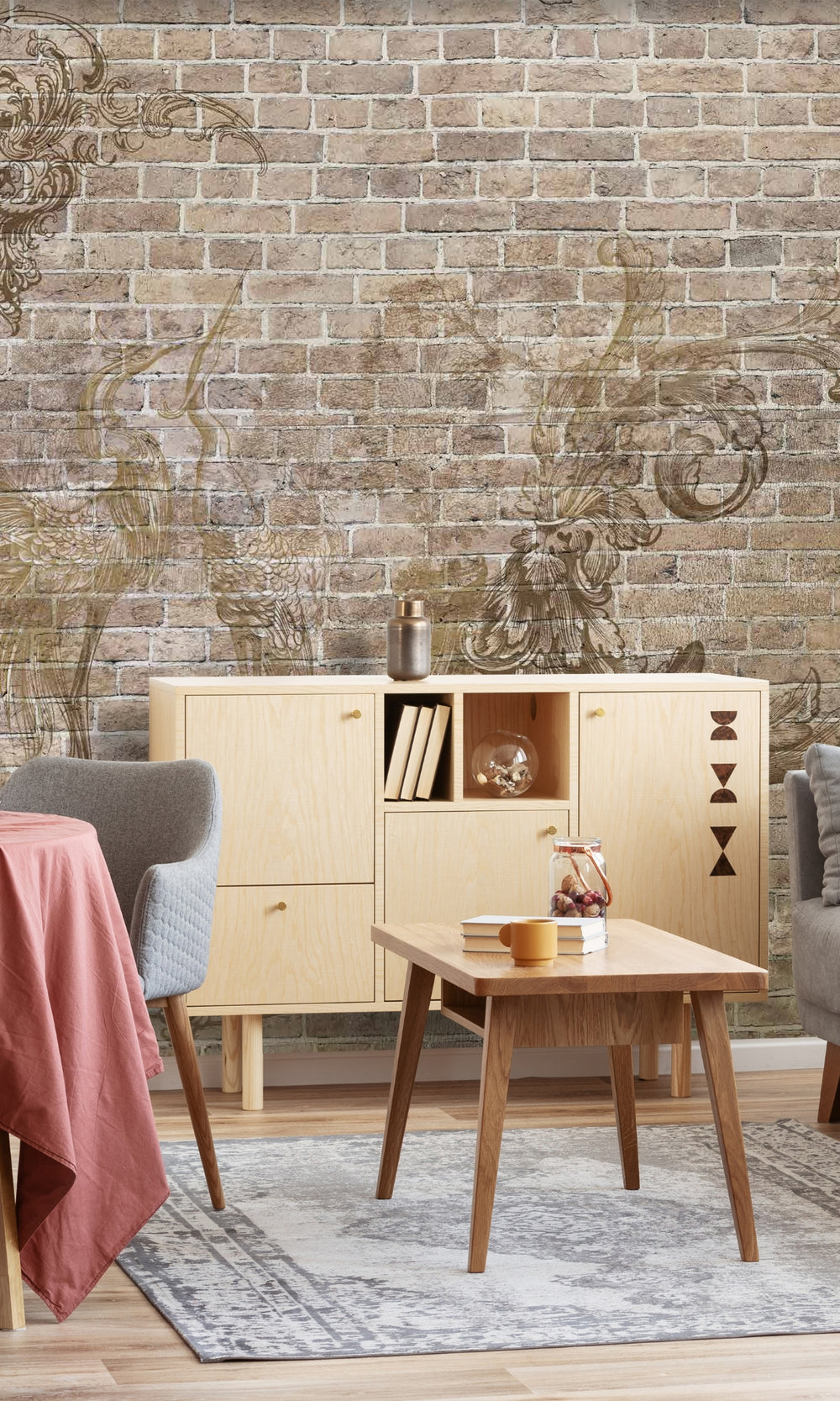Neutral Decorative Bricks Mural Wallpaper M1280-Sample